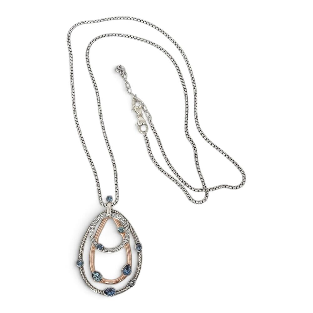 Brighton Neptunes Rings Teardrop Pendant Necklace Two Tone Blue Crystal